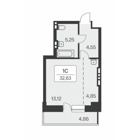 Вариант №8477, 1-комнатная квартира в жилом комплексе 