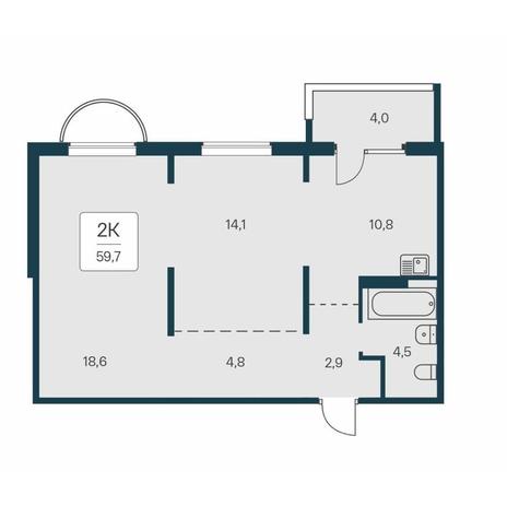 Вариант №14575, 2-комнатная квартира в жилом комплексе Расцветай на Авиастроителей