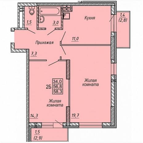 Вариант №5326, 2-комнатная квартира в жилом комплексе 