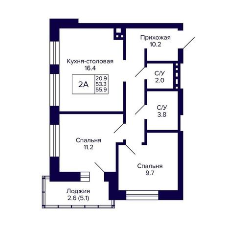 Вариант №14329, 2-комнатная квартира в жилом комплексе Фора