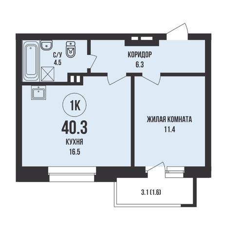 Вариант №16077, 1-комнатная квартира в жилом комплексе Династия