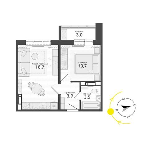 Вариант №14776, 2-комнатная квартира в жилом комплексе 19|56 Кварталы Телецентра