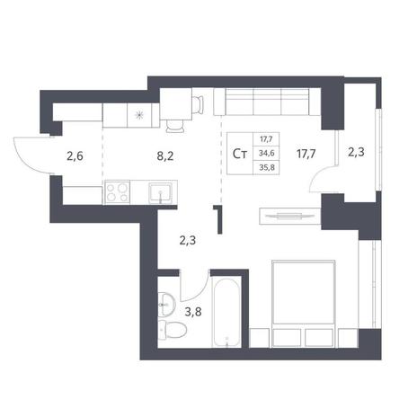 Вариант №11273, 1-комнатная квартира в жилом комплексе Tesla Park