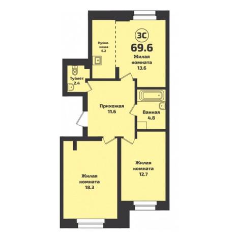 Вариант №6047, 3-комнатная квартира в жилом комплексе 