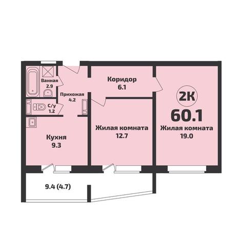 Вариант №14755, 2-комнатная квартира в жилом комплексе Династия