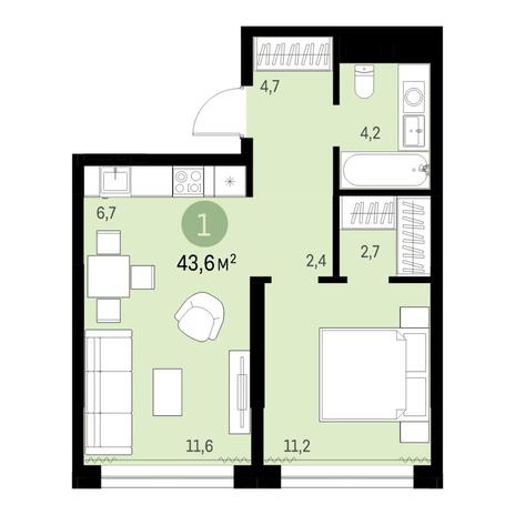 Вариант №6326, 2-комнатная квартира в жилом комплексе 