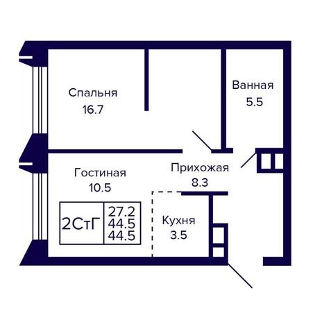 Вариант №16157, 2-комнатная квартира в жилом комплексе Семейный квартал