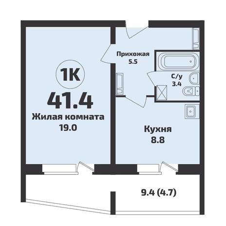 Вариант №14736, 1-комнатная квартира в жилом комплексе Крымский