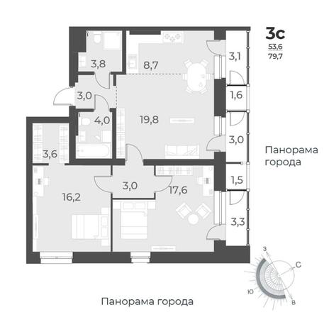 Вариант №8452, 3-комнатная квартира в жилом комплексе 