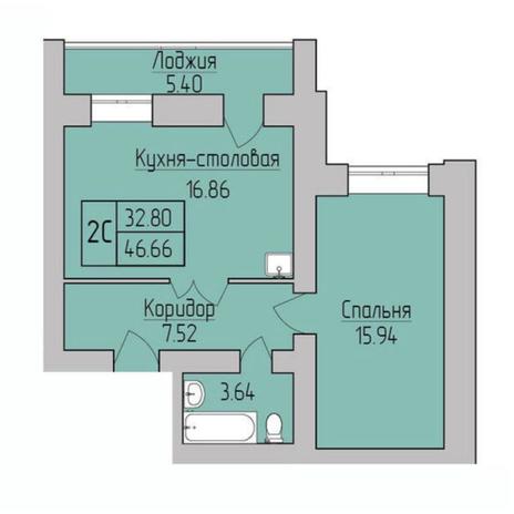 Вариант №6950, 2-комнатная квартира в жилом комплексе 