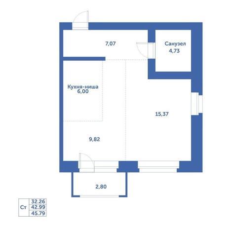 Вариант №15214, 1-комнатная квартира в жилом комплексе 