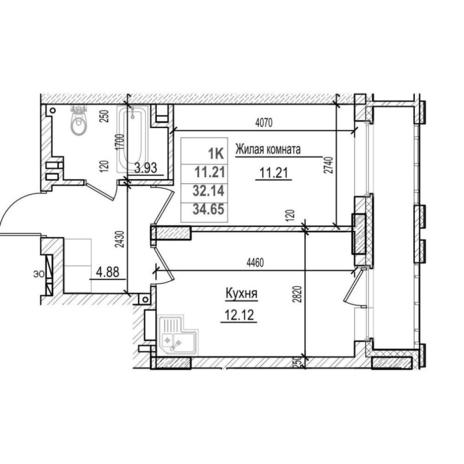 Вариант №15642, 1-комнатная квартира в жилом комплексе Сподвижники
