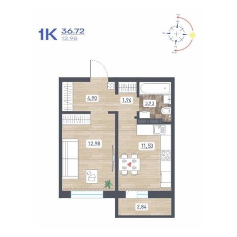 Вариант №17310, 1-комнатная квартира в жилом комплексе Радуга Сибири