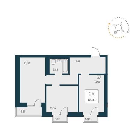 Вариант №12416, 2-комнатная квартира в жилом комплексе Облака