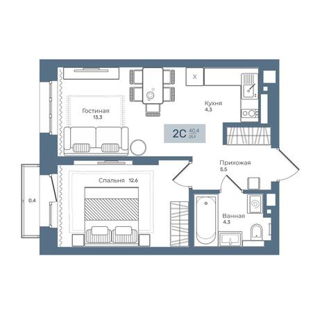 Вариант №7595, 2-комнатная квартира в жилом комплексе 