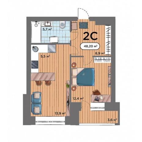 Вариант №7576, 2-комнатная квартира в жилом комплексе Приозерный