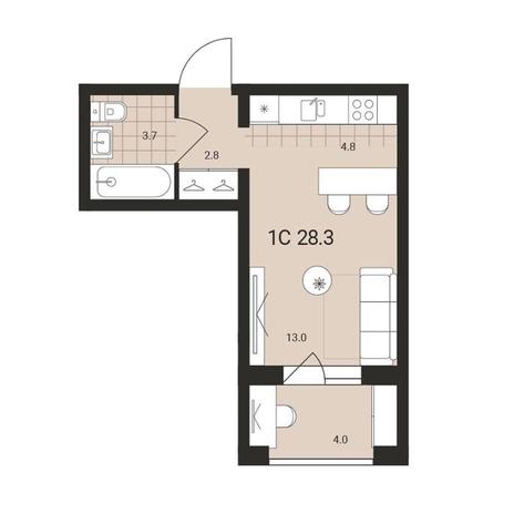 Вариант №13171, 1-комнатная квартира в жилом комплексе 