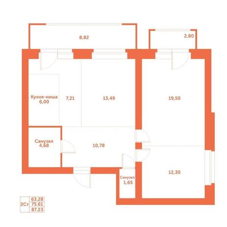 Вариант №15227, 3-комнатная квартира в жилом комплексе Новаторы