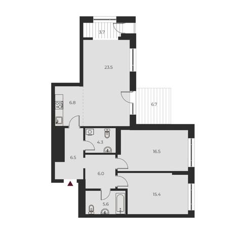 Вариант №14152, 3-комнатная квартира в жилом комплексе Прованс