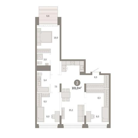 Вариант №14928, 3-комнатная квартира в жилом комплексе 