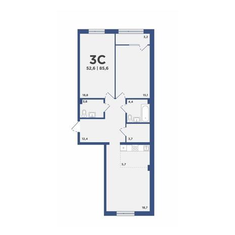 Вариант №11469, 3-комнатная квартира в жилом комплексе Tesla Park
