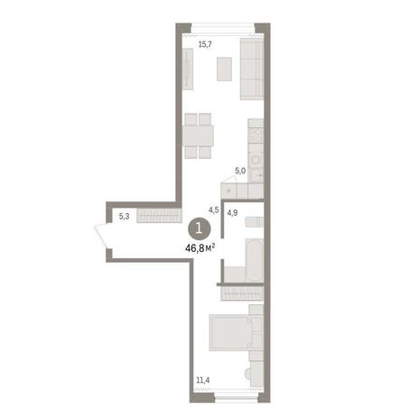 Вариант №9005, 1-комнатная квартира в жилом комплексе Авиатор