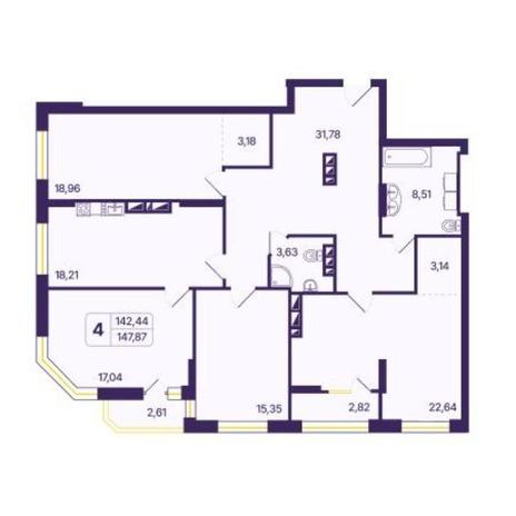 Вариант №15650, 4-комнатная квартира в жилом комплексе Марсель-2