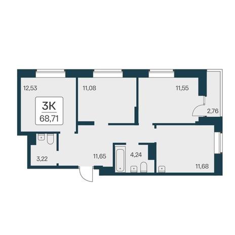 Вариант №17767, 3-комнатная квартира в жилом комплексе Квартал на Игарской