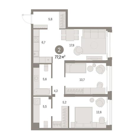 Вариант №14814, 2-комнатная квартира в жилом комплексе Квартал на Никитина