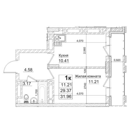 Вариант №14581, 1-комнатная квартира в жилом комплексе NOVA-дом