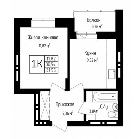 Вариант №7094, 1-комнатная квартира в жилом комплексе 