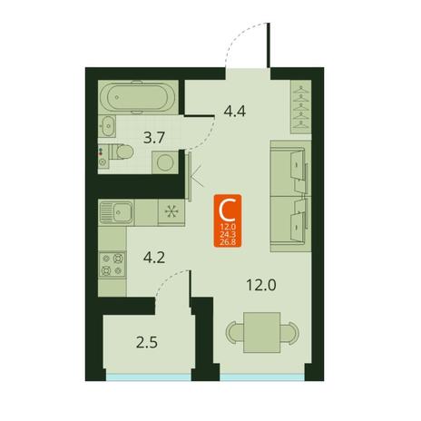 Вариант №7064, 1-комнатная квартира в жилом комплексе 