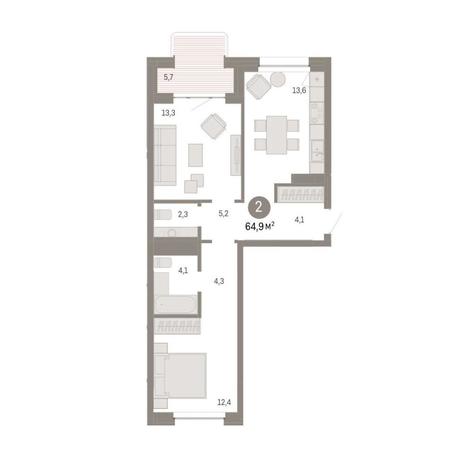 Вариант №9105, 2-комнатная квартира в жилом комплексе 