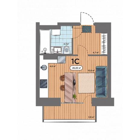 Вариант №6572, 1-комнатная квартира в жилом комплексе Знаменский квартал