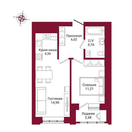 Вариант №10849, 2-комнатная квартира в жилом комплексе Smart Park