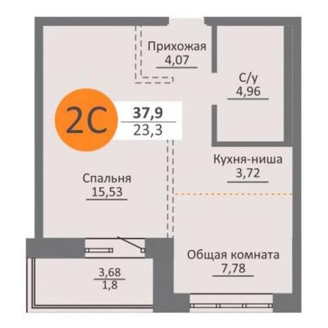 Вариант №11500, 2-комнатная квартира в жилом комплексе Новый Кедровый
