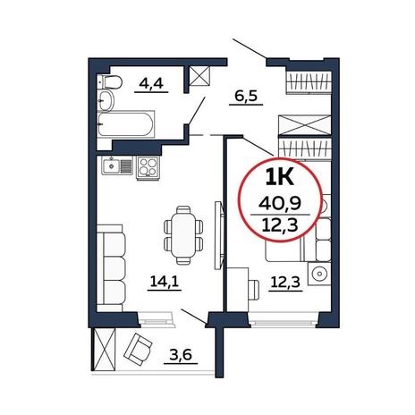 Вариант №8610, 1-комнатная квартира в жилом комплексе Сосновый бор
