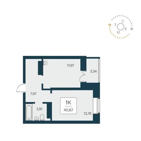 Вариант №12388, 1-комнатная квартира в жилом комплексе 