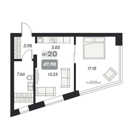 Вариант №15002, 2-комнатная квартира в жилом комплексе 