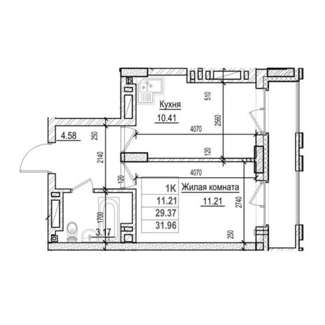 Вариант №14595, 1-комнатная квартира в жилом комплексе Новаторы