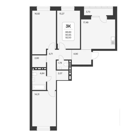Вариант №6763, 3-комнатная квартира в жилом комплексе 
