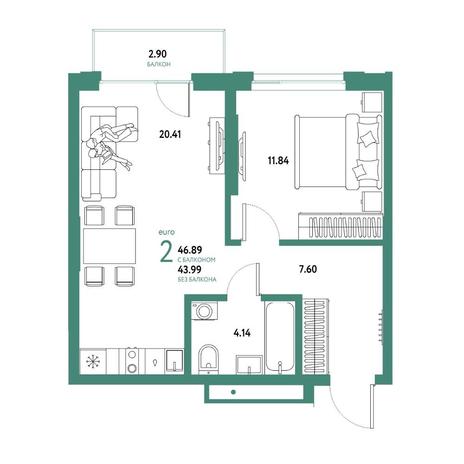 Вариант №15758, 2-комнатная квартира в жилом комплексе Цветной бульвар