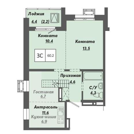 Вариант №9512, 3-комнатная квартира в жилом комплексе Первый на Рябиновой