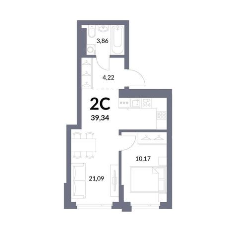 Вариант №12597, 2-комнатная квартира в жилом комплексе Державина 50