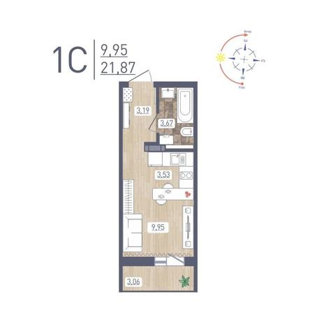 Вариант №12164, 1-комнатная квартира в жилом комплексе 