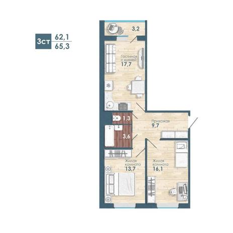 Вариант №12771, 3-комнатная квартира в жилом комплексе 