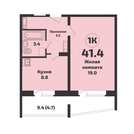 Вариант №7623, 1-комнатная квартира в жилом комплексе 