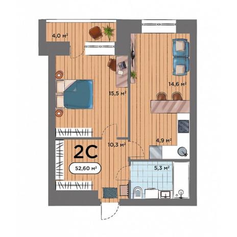Вариант №7579, 2-комнатная квартира в жилом комплексе 