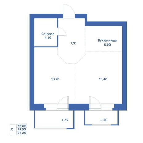 Вариант №15257, 1-комнатная квартира в жилом комплексе Авиатор