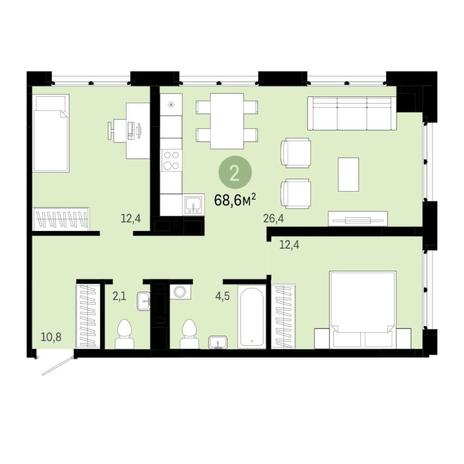 Вариант №6871, 3-комнатная квартира в жилом комплексе 